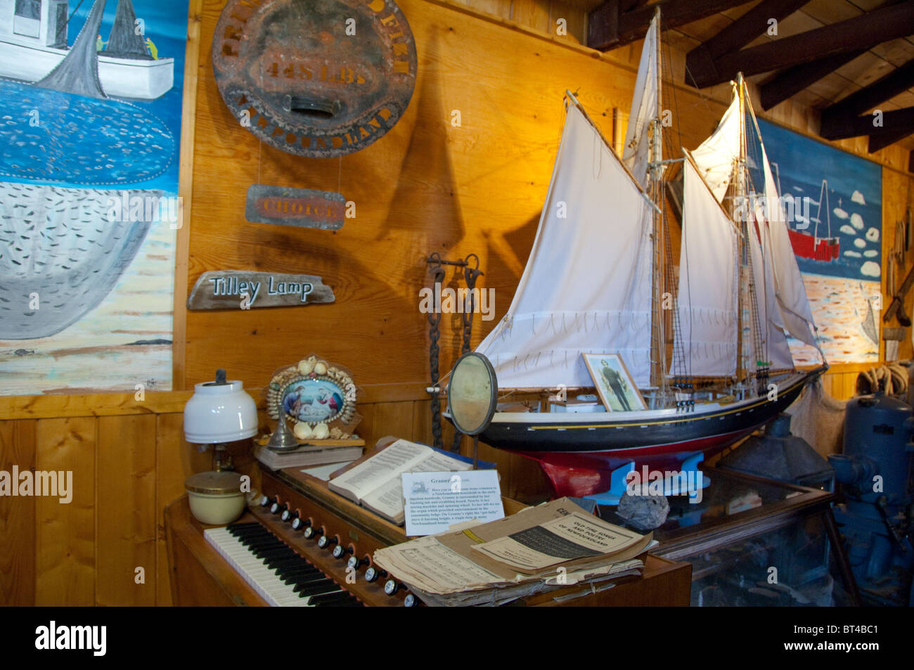 Canada, Terre-Neuve et Labrador, Twillingate. Le premier quai de pêche historique center & museum, musée de la morue. Maquette de bateau. Banque D'Images
