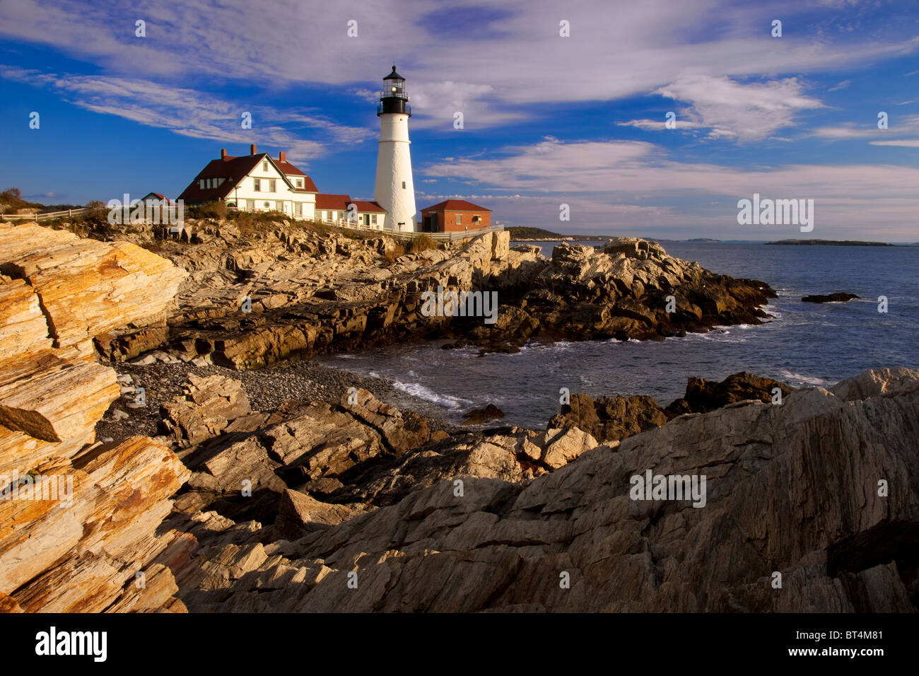 Aube au phare de Portland Head, Portland, Maine, États-Unis Banque D'Images