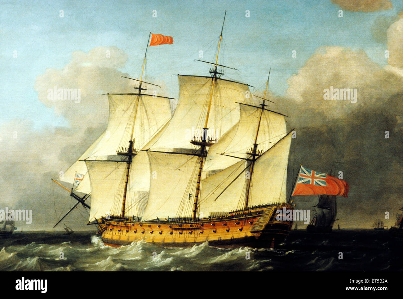 HMS Victory, peinture de Swaine, 1793 L'amiral anglais Lord Horatio Nelson navires navire bateau à voile voiles 18 peintures à l'huile Banque D'Images