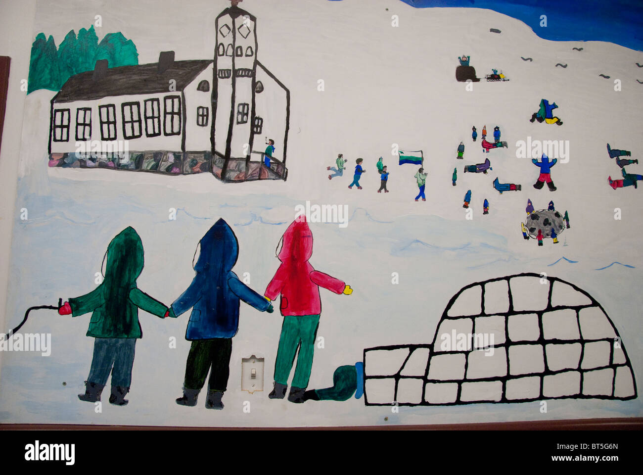 Canada, Labrador, Hopedale (aka Agvituk) partie de la région des revendications territoriales des Inuits du Nunatsiavut. Amos Comenius Memorial School. Banque D'Images