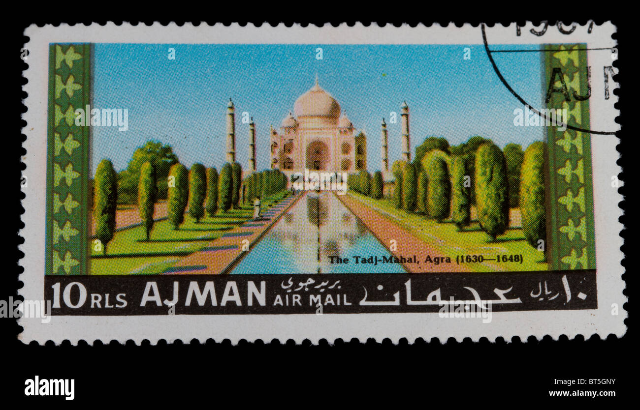 Timbres d'Ajman de Taj Mahal Banque D'Images