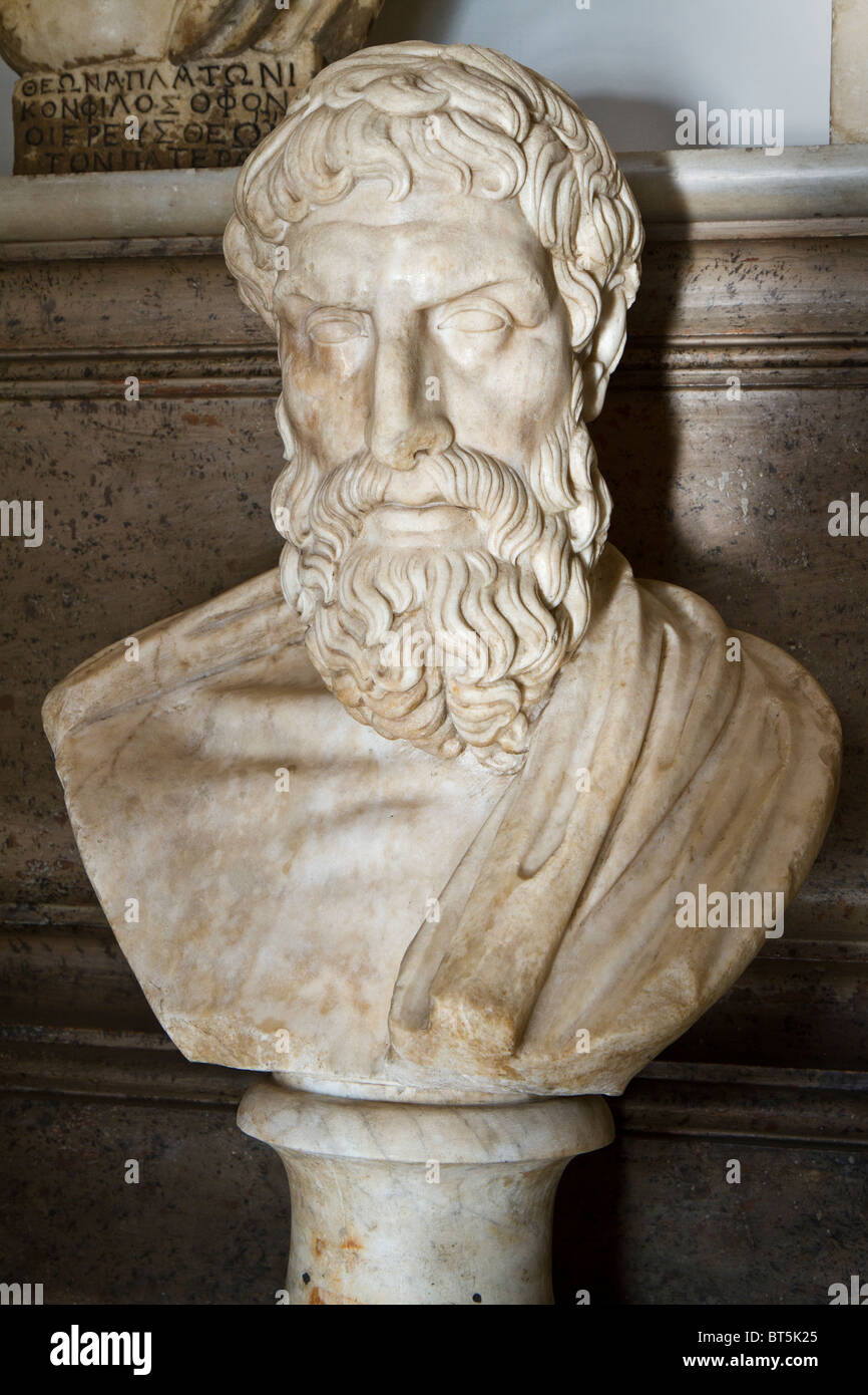 Buste du philosophe grec Epikouros. Voir la description pour plus d'informations. Banque D'Images
