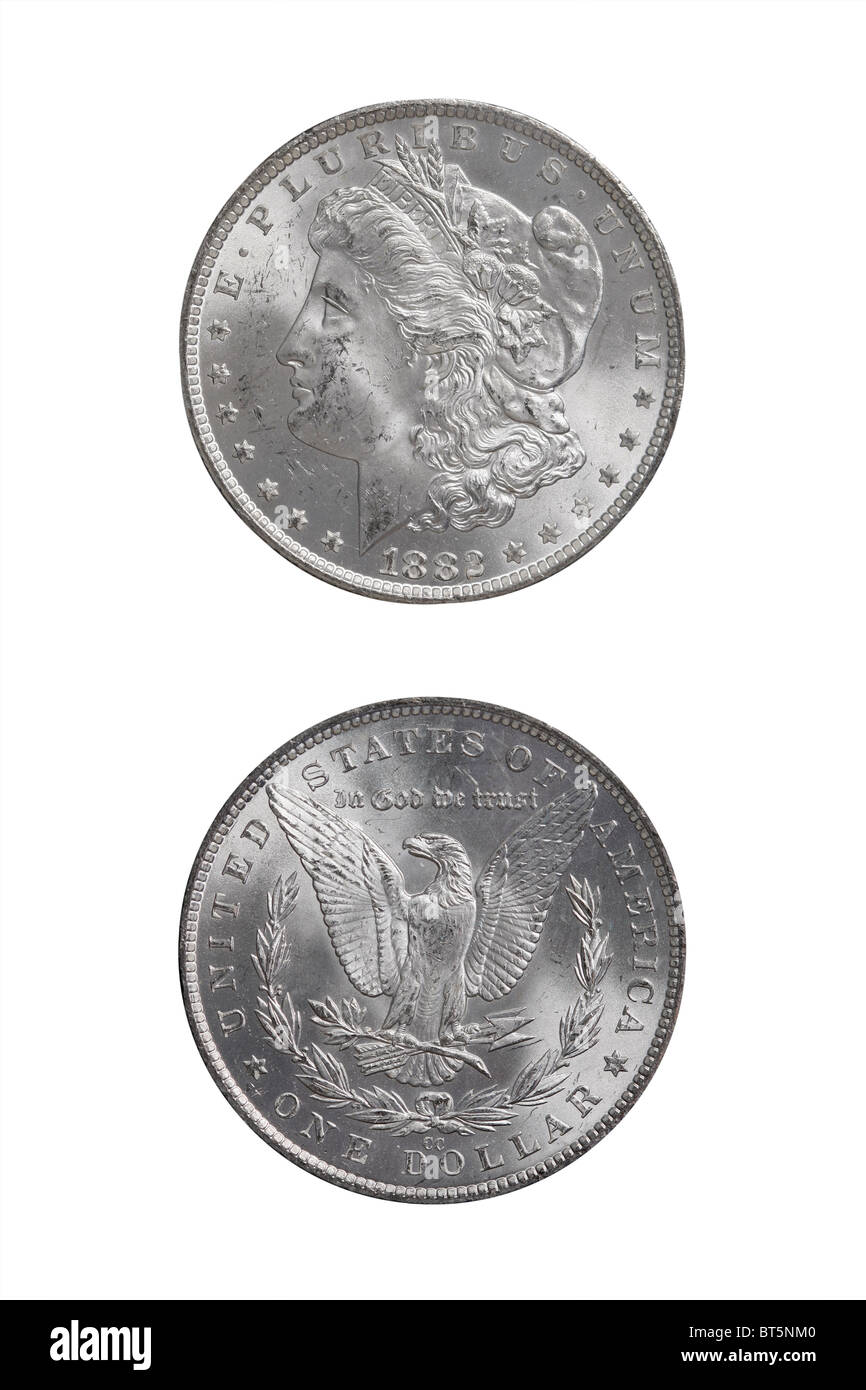 Morgan Silver Dollar du Carson City menthe, sur fond blanc. Banque D'Images