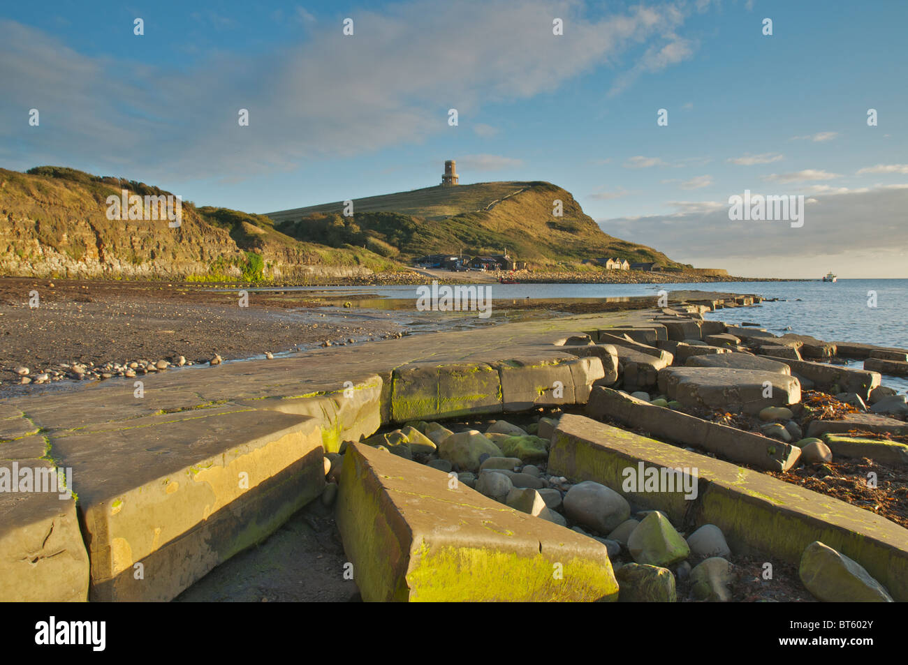 La baie de Kimmeridge Dorset en lumière du soir Banque D'Images