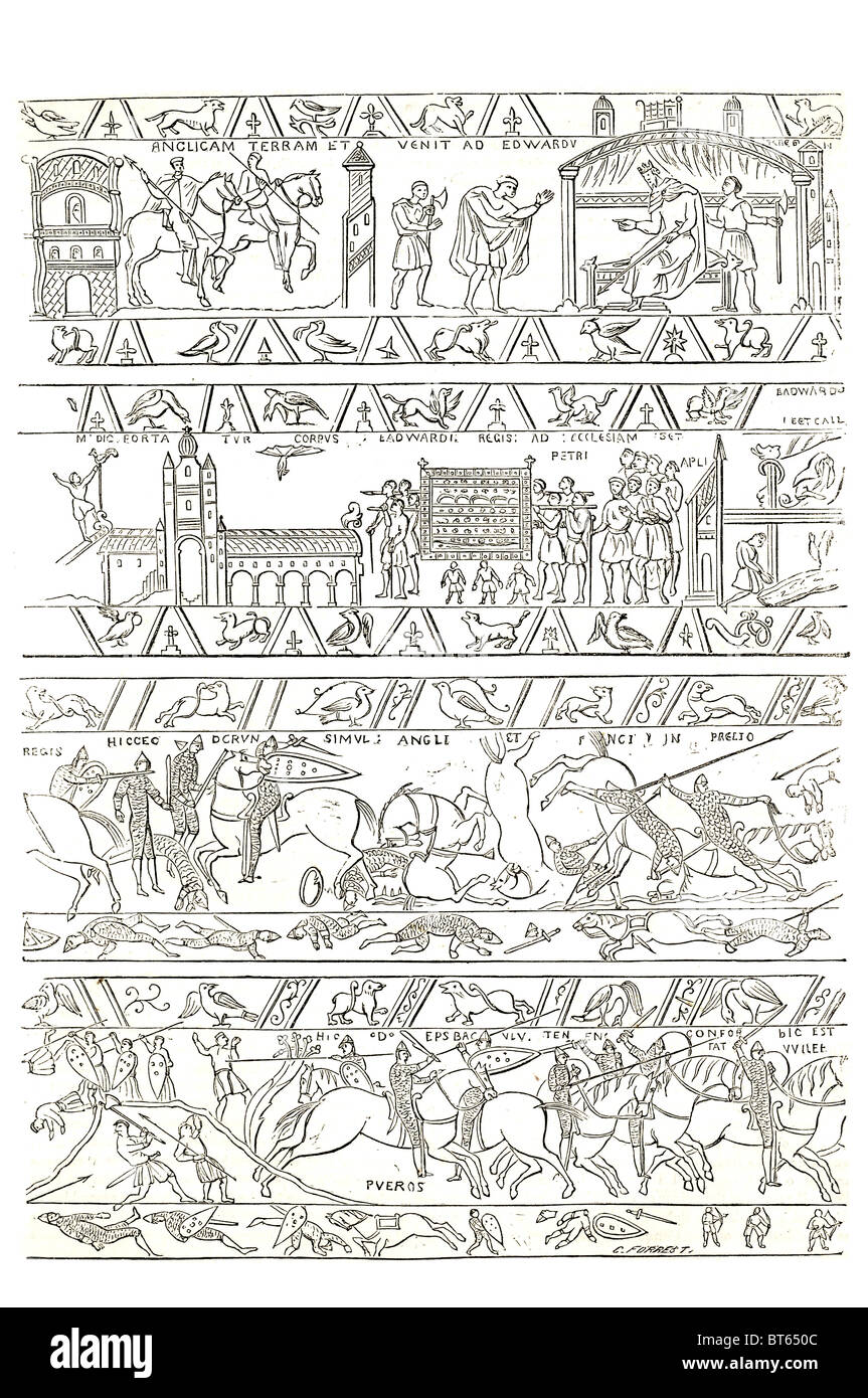 Cravate En Soie Brochier - Motif Tapisserie De Bayeux 