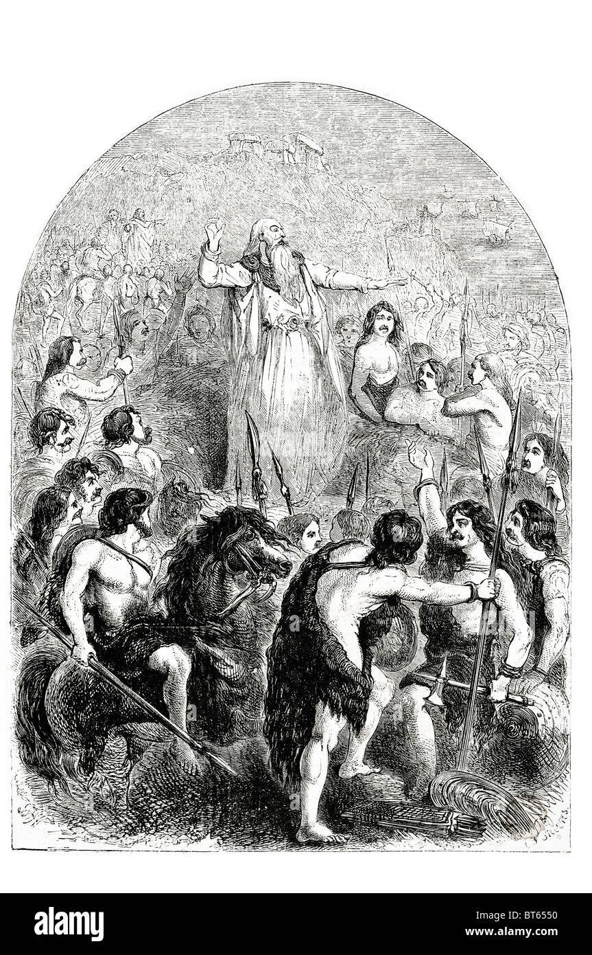 Druides incitant à s'opposer à résister à britains invasion romaine membre druide classe sacerdotale la Grande-Bretagne, l'Irlande celtique de la Gaule l'Europe de l'ouest Banque D'Images