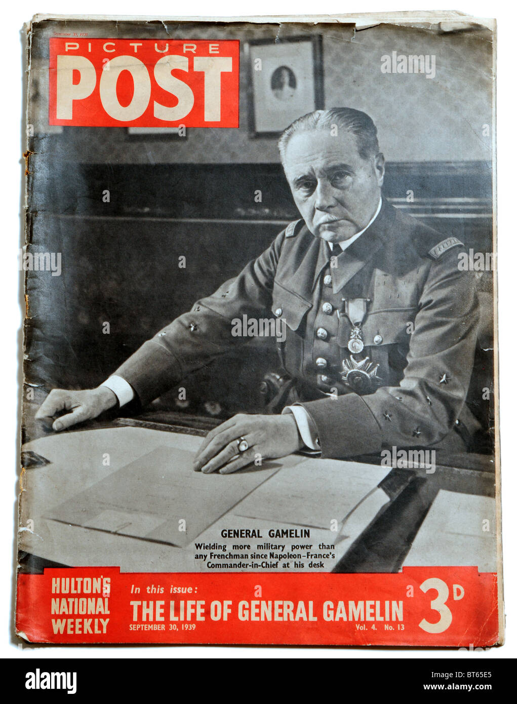 30 septembre 1939, le général Gamelin commandant en chef de l'armée française la france Photo Poster important magazine photojournalistique publis Banque D'Images