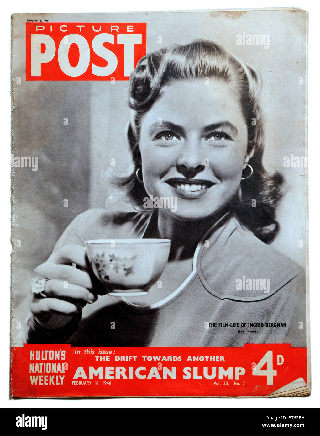 16 février 1946 Ingrid Bergman film star Photo Poster un magazine publié photojournalistique Royaume-uni 1938 1957. Banque D'Images