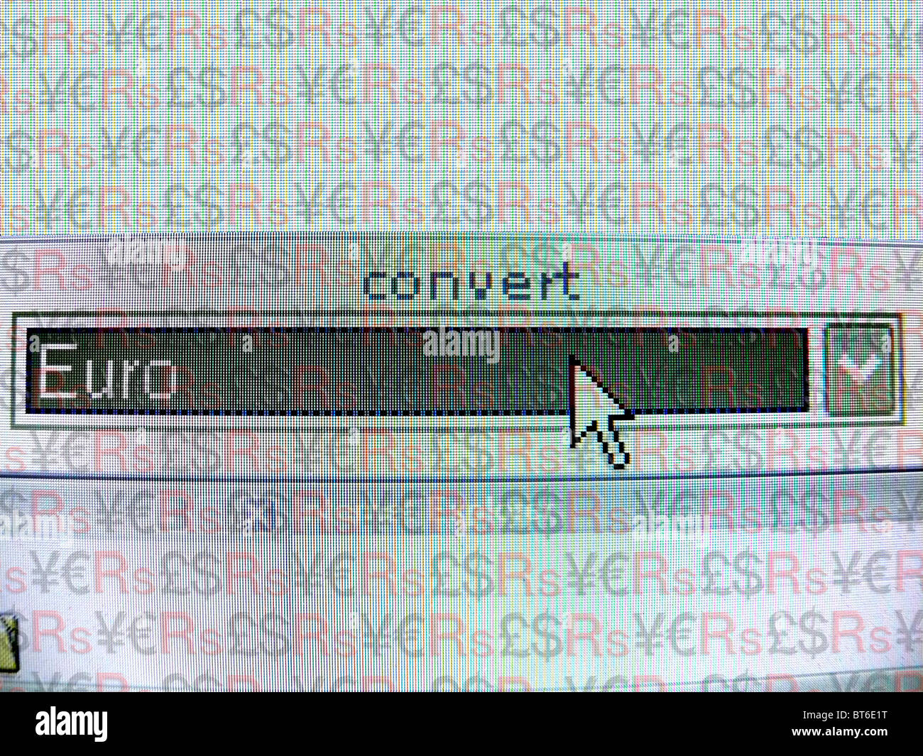 La sélection de menus de l'ordinateur de l'euro des monnaies Banque D'Images