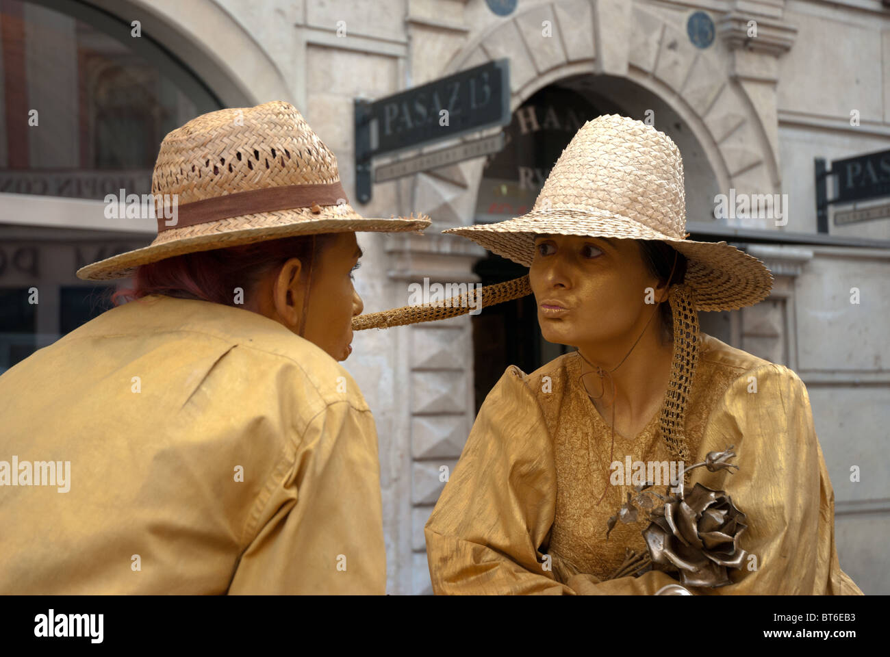 Street artiste mime sin Cracovie - Pologne Banque D'Images