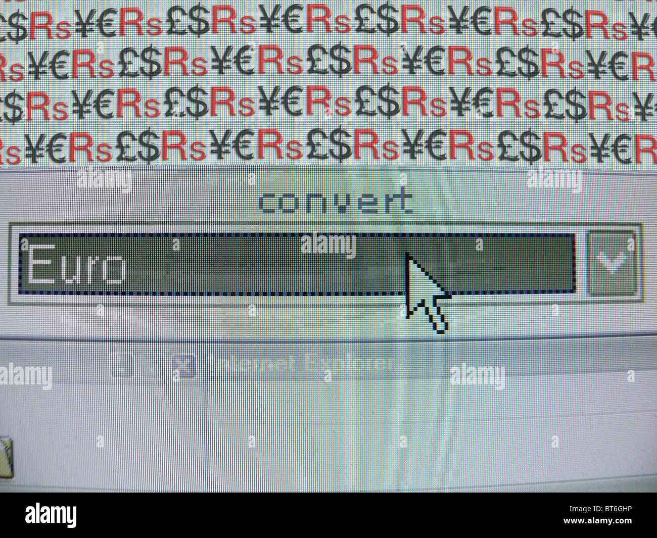 La sélection de menus de l'ordinateur de l'euro des monnaies Banque D'Images