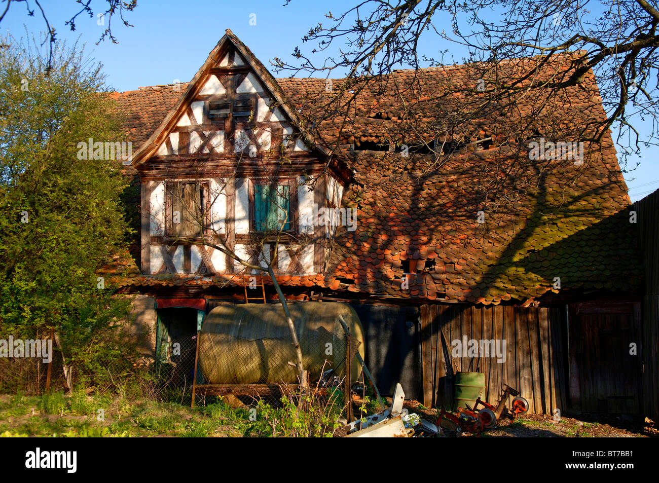 Le vieux half-timbered maison de Franconie, Haute-Franconie, Bavaria, Germany, Europe Banque D'Images