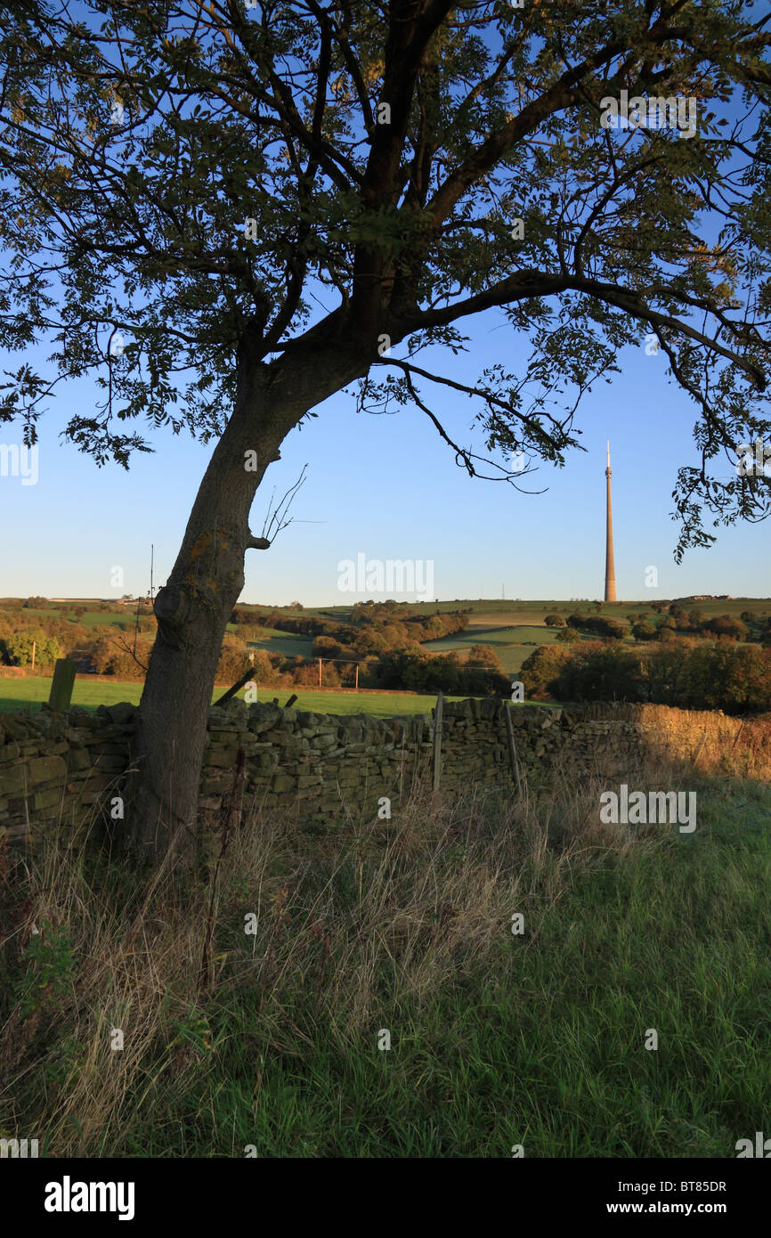 Emley Moor mât de télévision, près de Huddersfield dans le Yorkshire de l'Ouest, qui est la plus haute structure permanente en Grande-Bretagne Banque D'Images