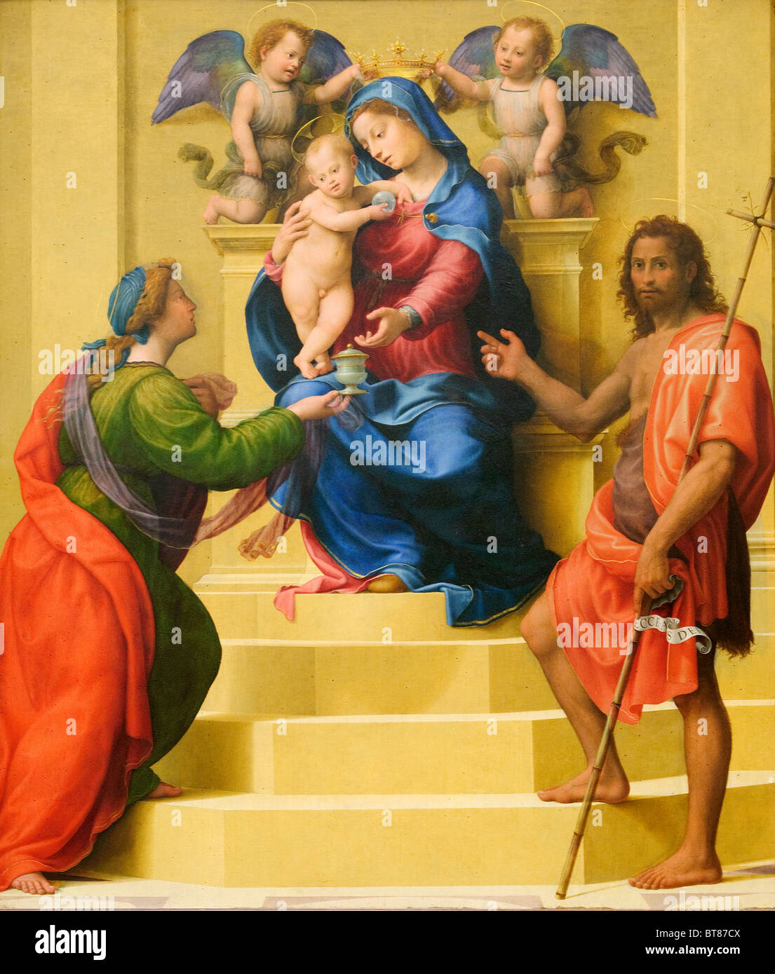 La Madone et lEnfant ont intronisé avec les Saints Marie Madeleine et Jean le Baptiste, ca. 1510-15, par Giuliano di Piero di Simone Bugiardi Banque D'Images