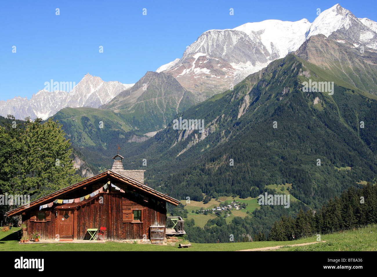 Le Bettex, Haute-Savoie, France. Voir au Mont Blanc Banque D'Images