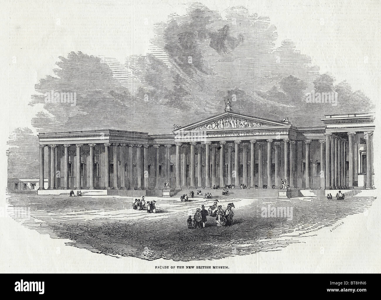 Façade de la nouvelle British Museum gravure datée du 6 décembre 1845 Banque D'Images