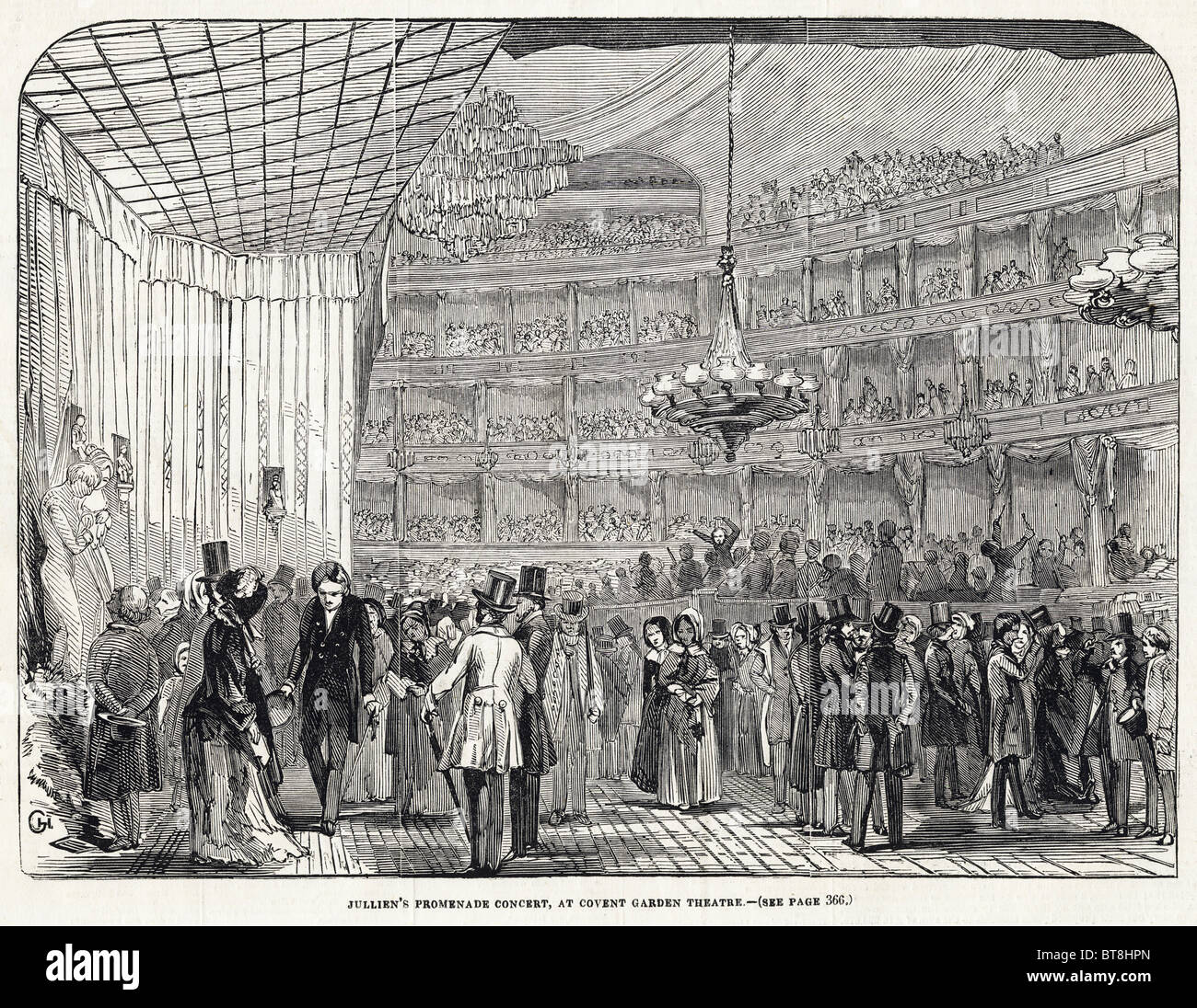 Chef d'orchestre compositeur Louis Antoine Jullien concert promenade, Covent Garden Theatre gravure datée du 6 décembre 1845 Banque D'Images