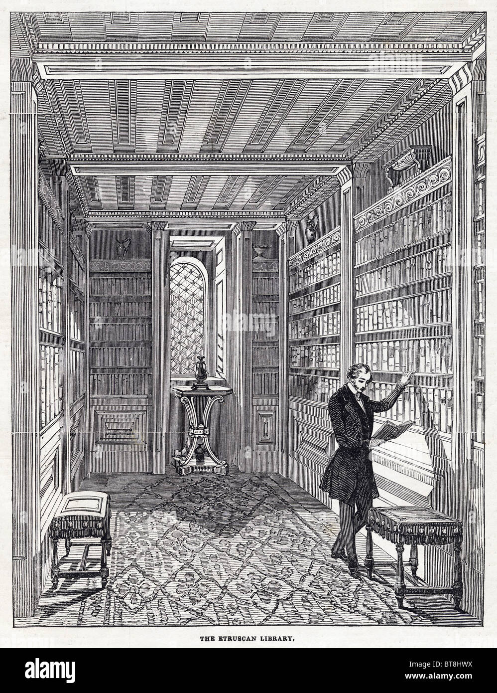 La bibliothèque de l'étrusque de Beckford tour près de Bath gravure du 6 décembre 1845 Banque D'Images