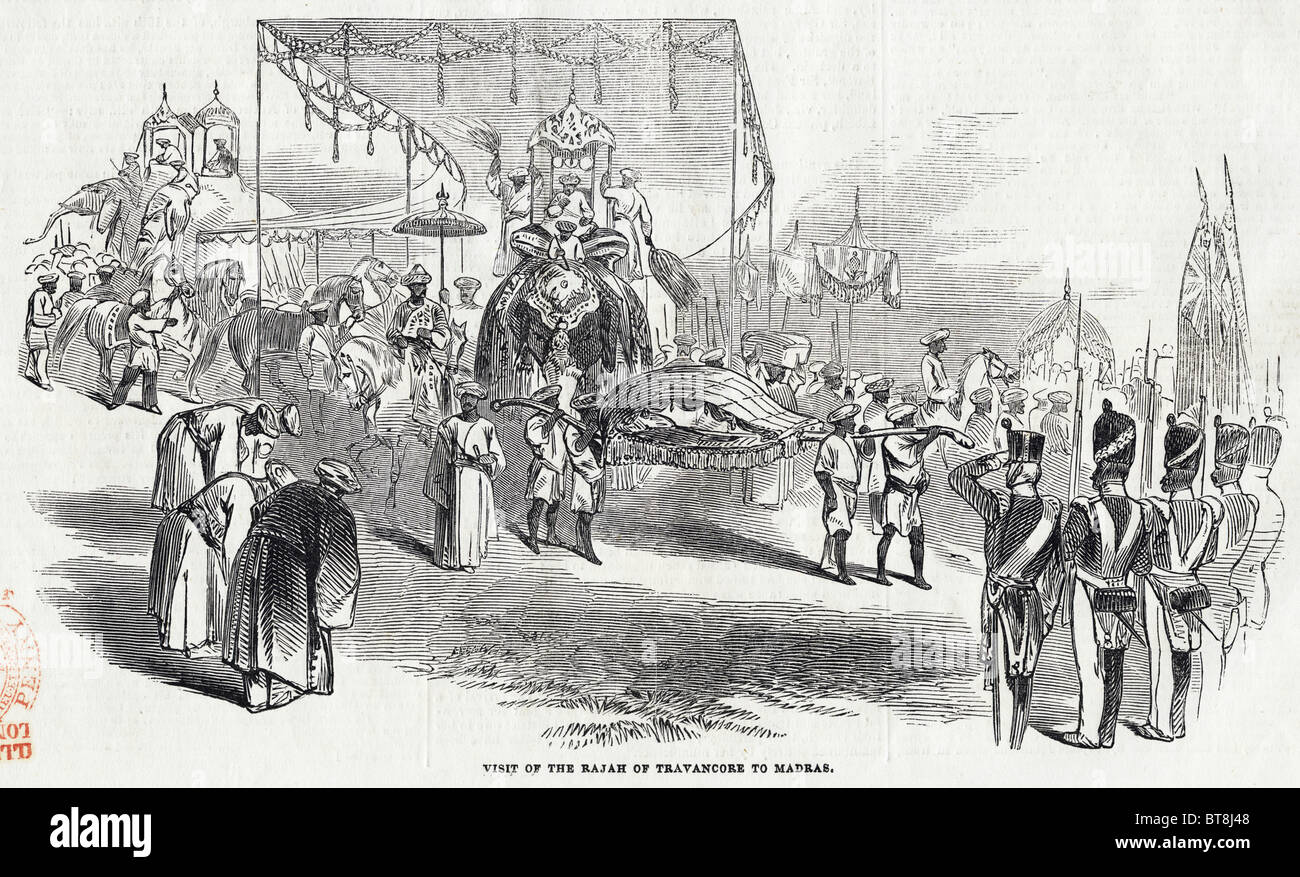 Visite du Rajah de Travancore pour Madras gravure du 6 décembre 1845 Banque D'Images