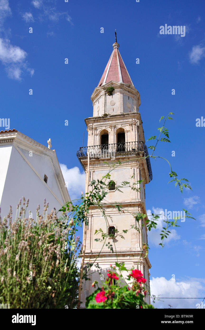 Clocher de l'Église d'Agia Mavra, Maherado, Zante, îles Ioniennes, Grèce Banque D'Images