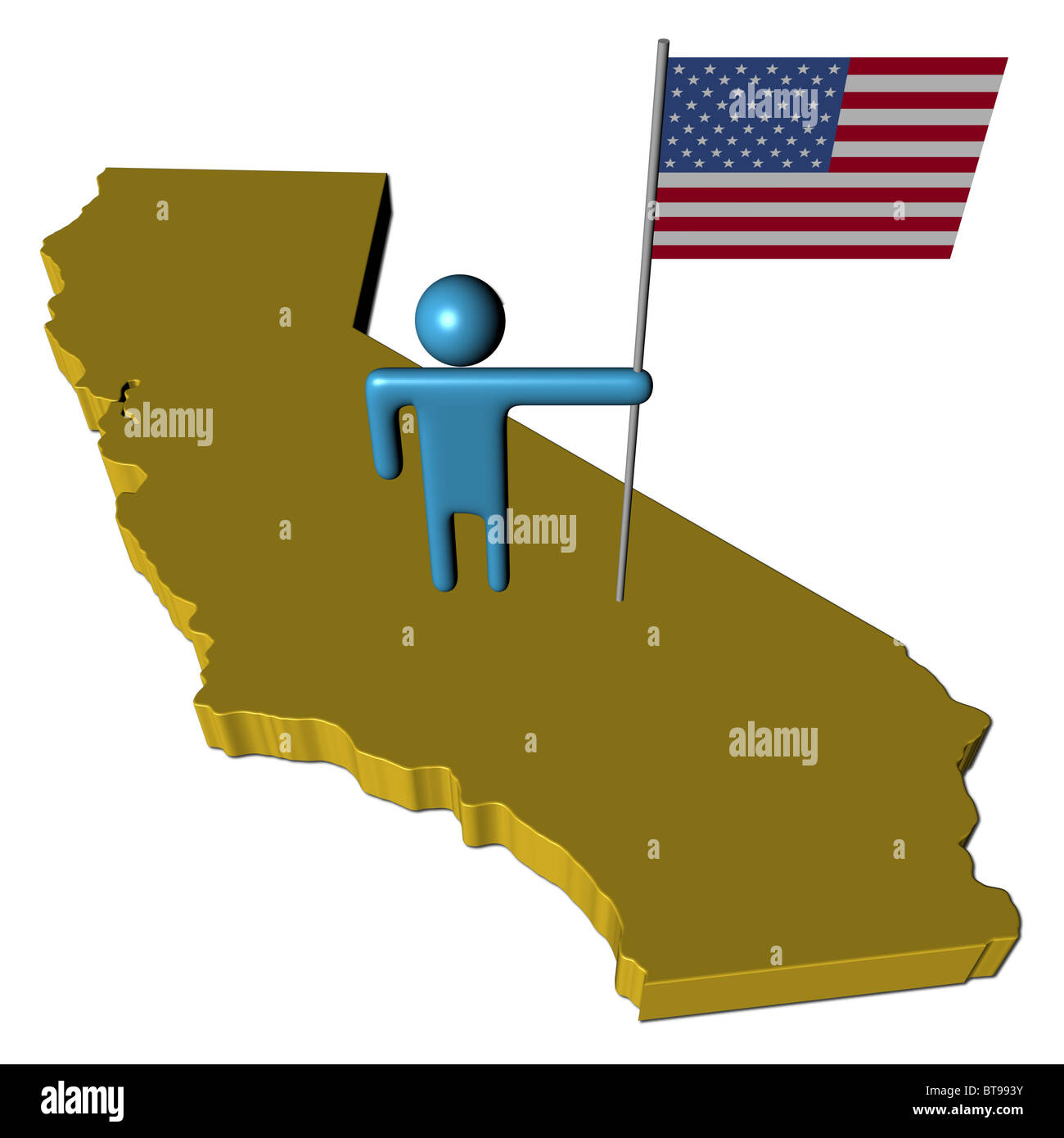 Personne abstraite avec drapeau sur la carte de la Californie illustration Banque D'Images