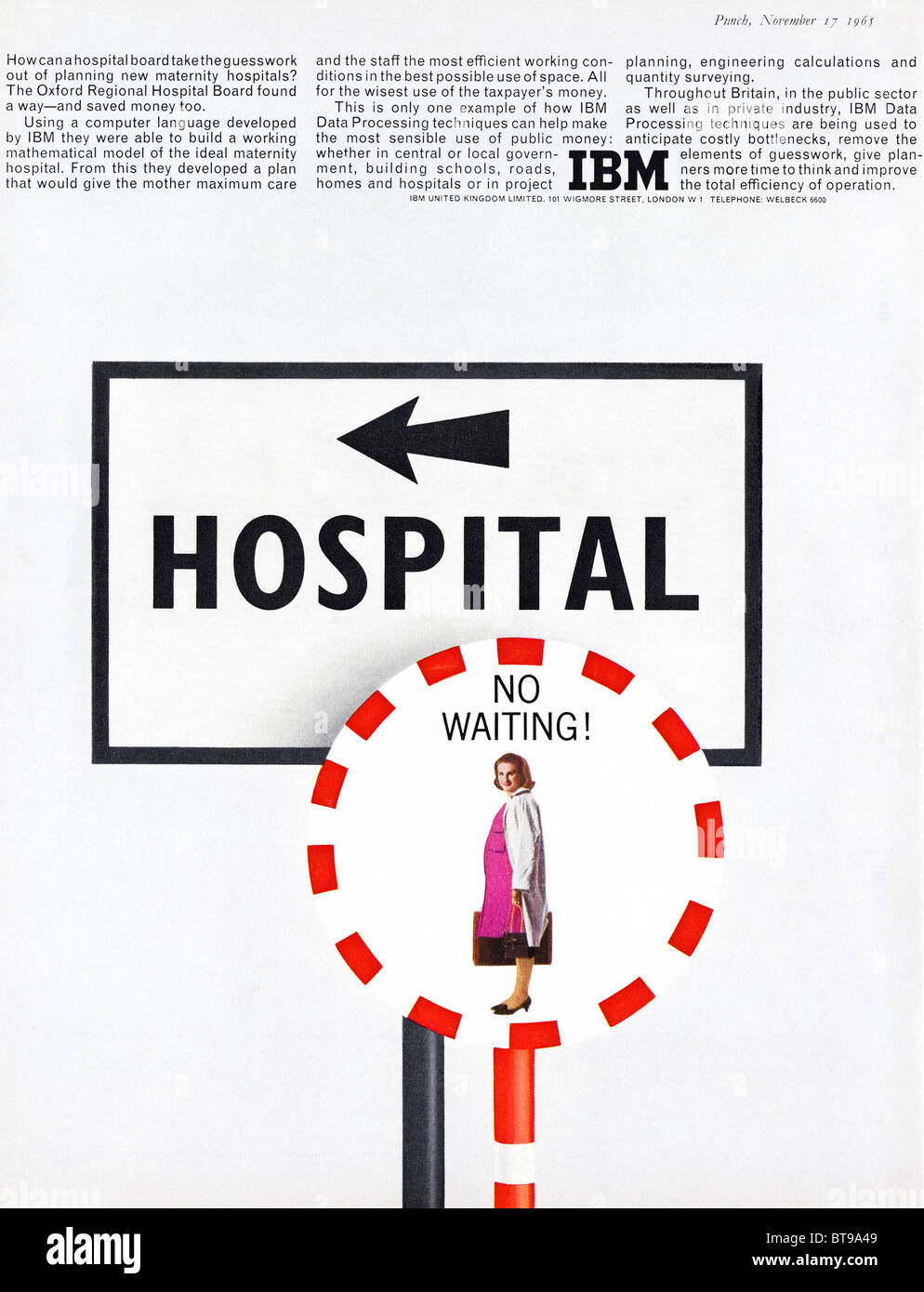 Publicité pour le traitement des données de l'hôpital IBM dans un magazine daté du 17 Novembre 1965 Banque D'Images