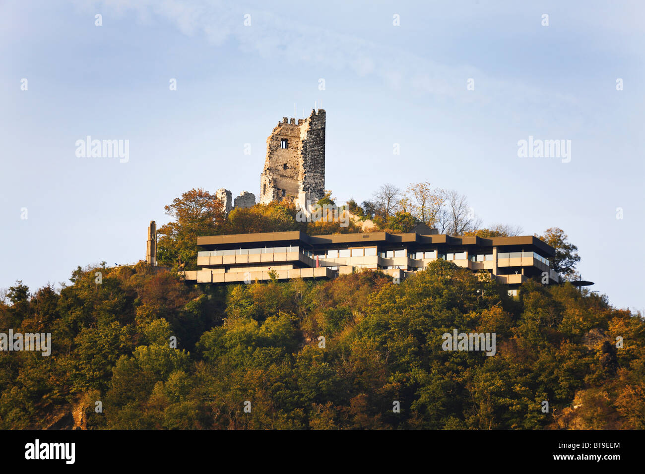La colline de Drachenfels, restaurant, plage de Siebengebirge, Bonn, Berlin, Germany, Europe Banque D'Images