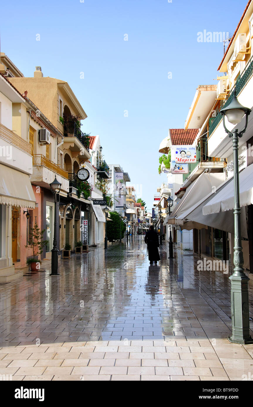Rue commerçante de Lithostroto, Argostoli, Kefalonia (Céphalonie), Iles Ioniennes, Grèce Banque D'Images