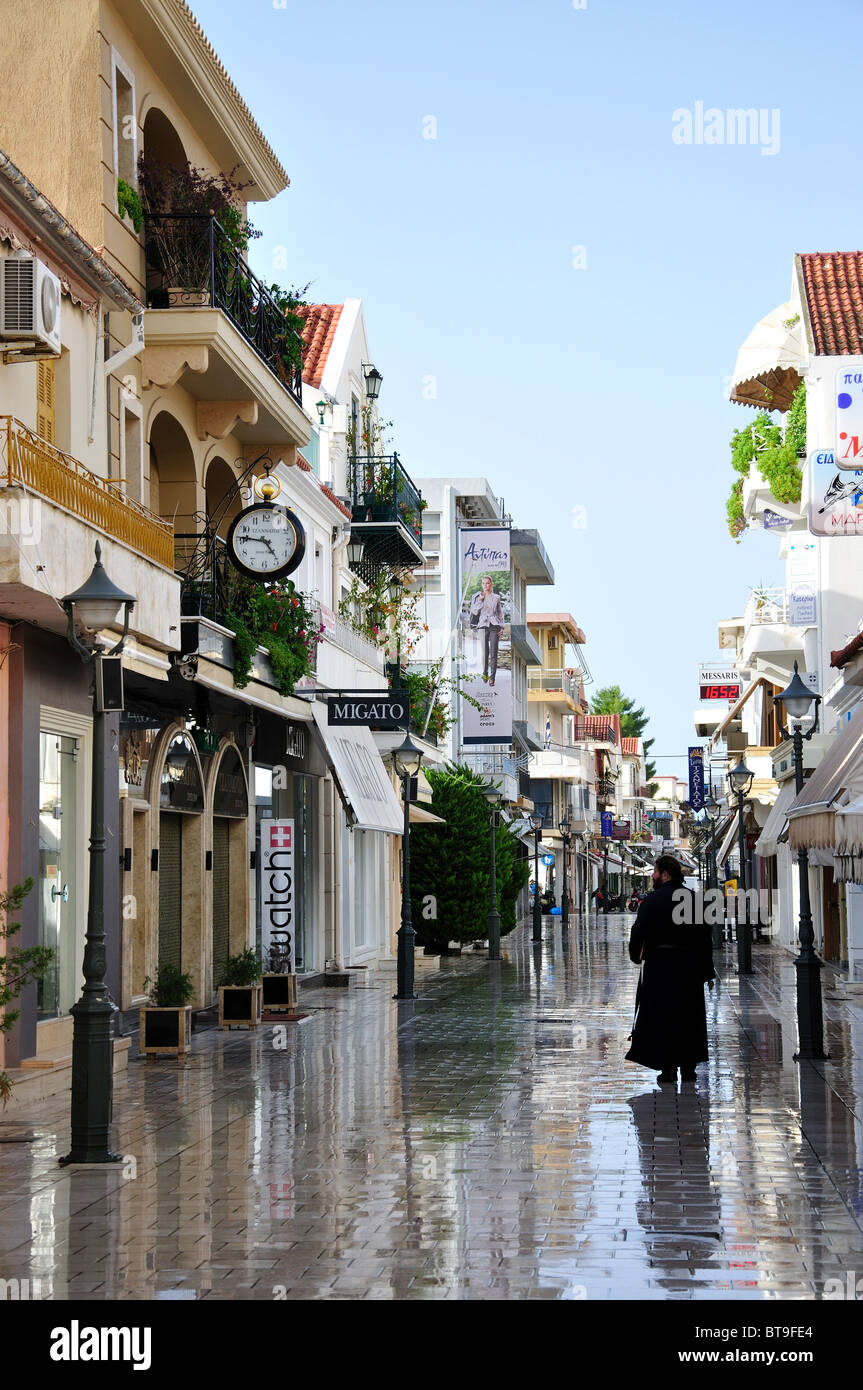 Rue commerçante de Lithostroto, Argostoli, Kefalonia (Céphalonie), Iles Ioniennes, Grèce Banque D'Images