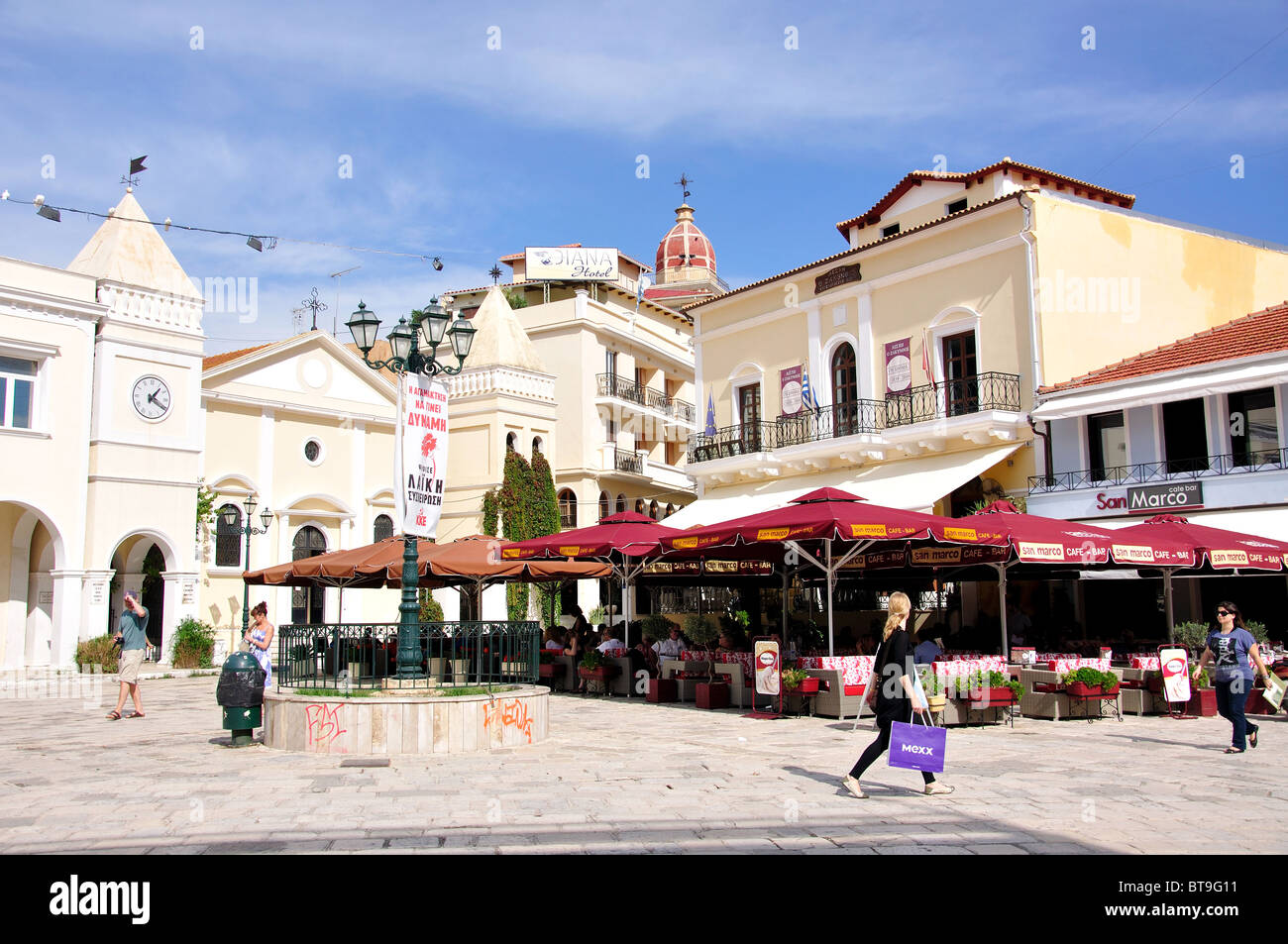 St.Markou Square, la ville de Zakynthos, Zakynthos (Zante), îles Ioniennes, Grèce Banque D'Images