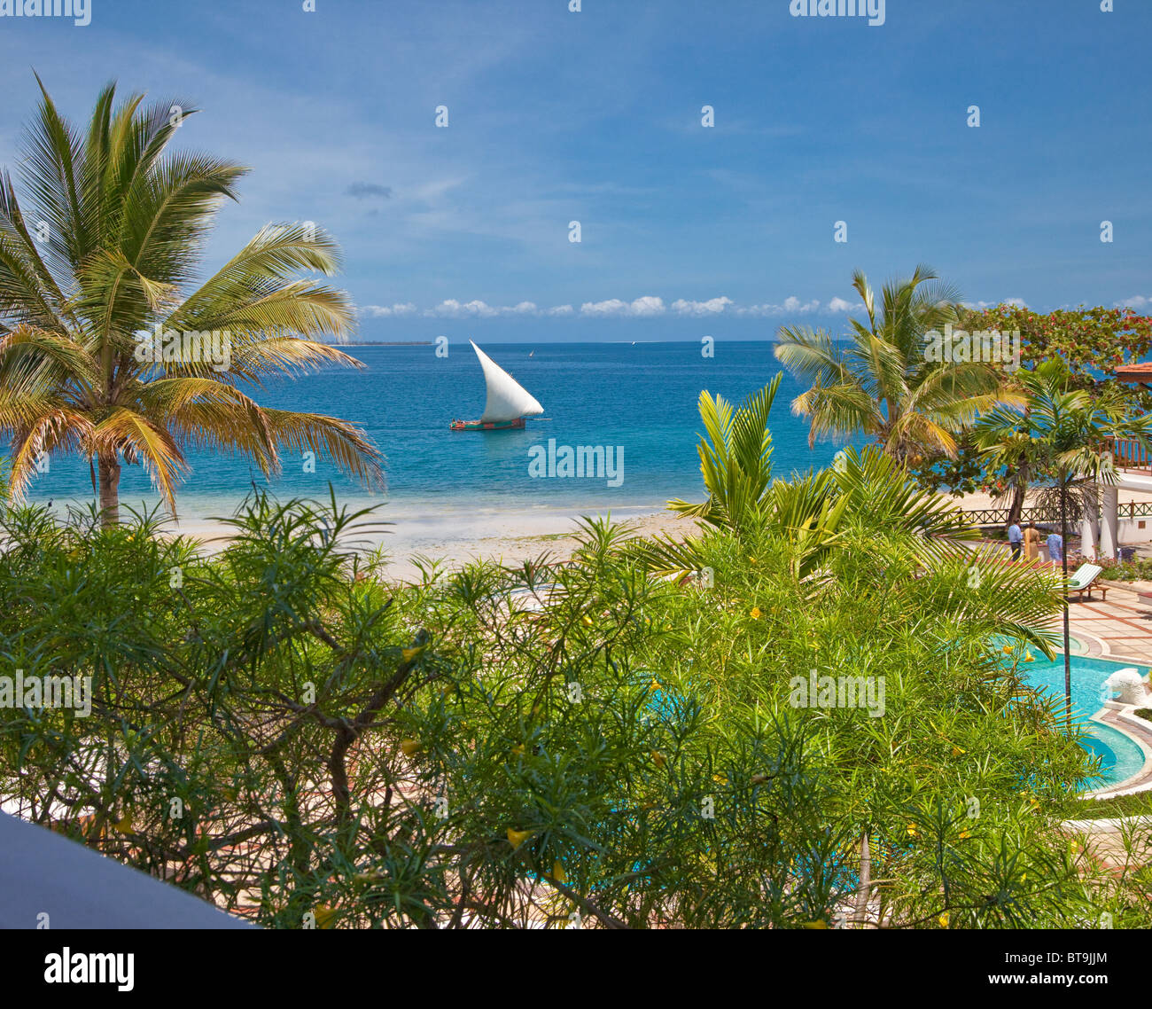 Zanzibar, Stone Town. Les dhows off Shangani Point, en fin d'après-midi. Voir à partir de la Serena Inn Hotel. Banque D'Images