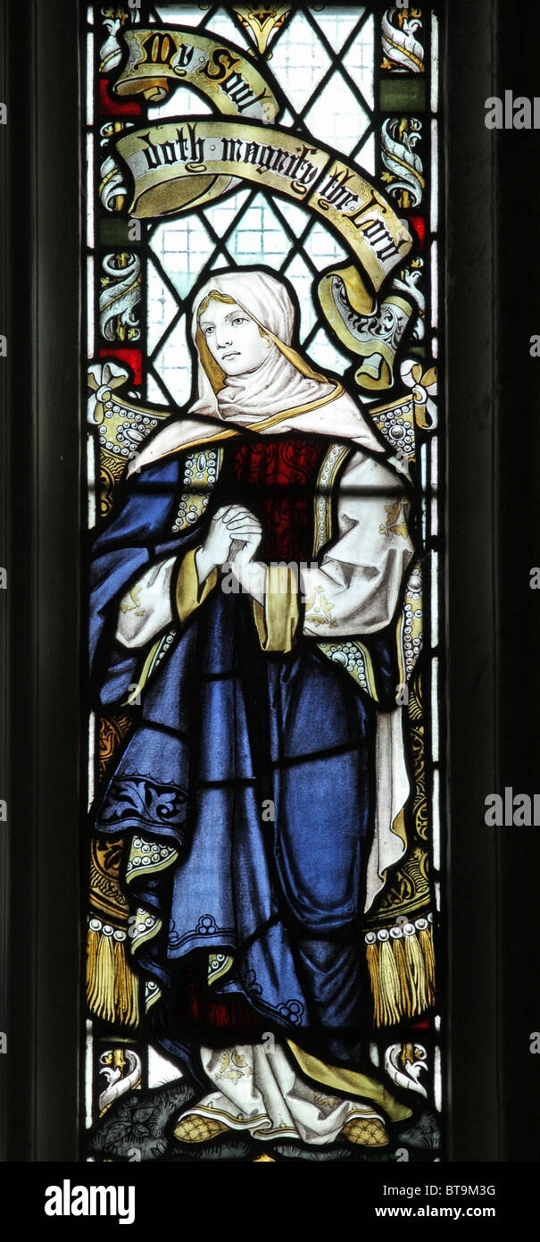 Un vitrail représentant la Vierge Marie lors de la Crucifixion, Challacombe Église, Devon Banque D'Images