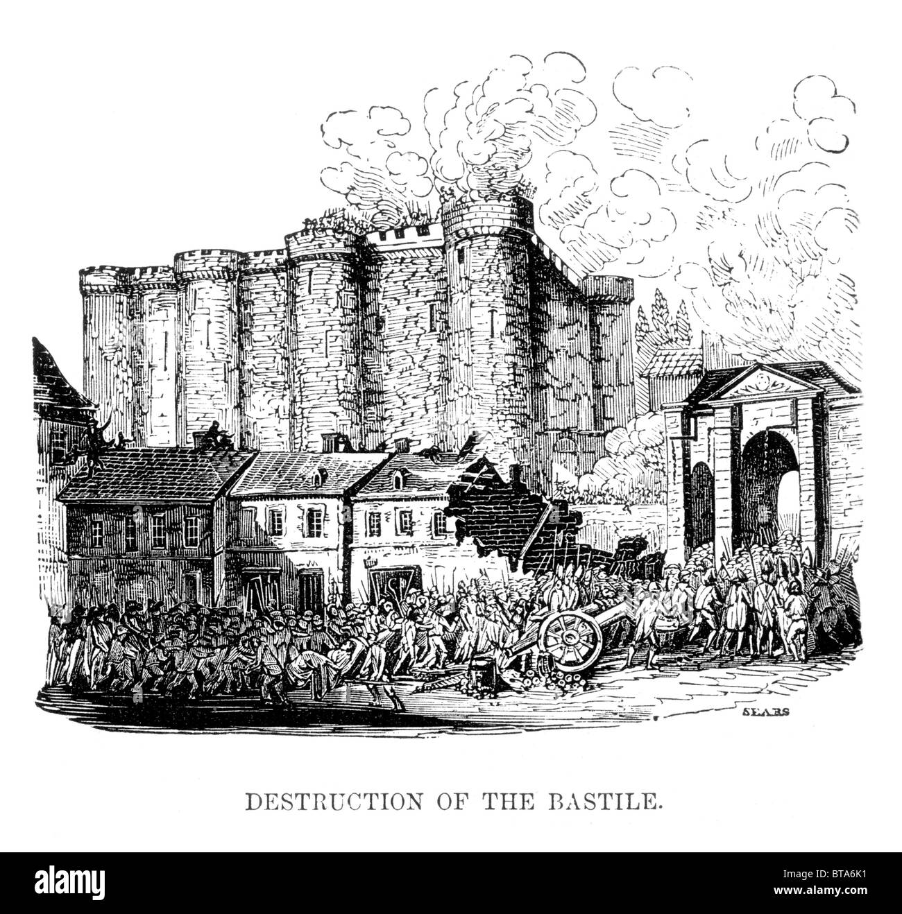 Prise de la Bastille, Paris, France, 14 juillet 1789 ; noir et blanc Illustration tirée du livre de William Hone quotidienne Banque D'Images