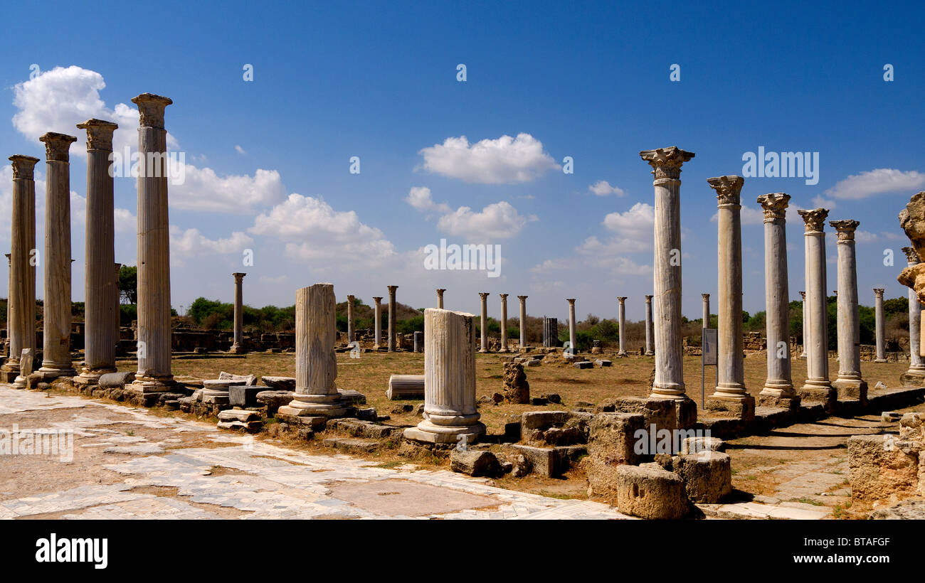 Anciennes colonnes en Roamn demeurent à Salamine, Famagusta, la République turque de Chypre du Nord Banque D'Images
