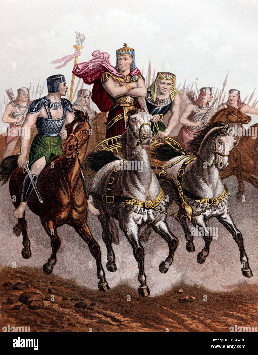 Peinture du Pharaon et de ses hommes à la poursuite des Israélites (Exode) Banque D'Images