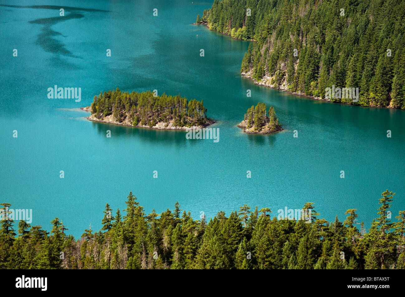 Îles du lac diablo de négliger, Ross Lake National Recreation Area, North Cascades, Washington. Banque D'Images