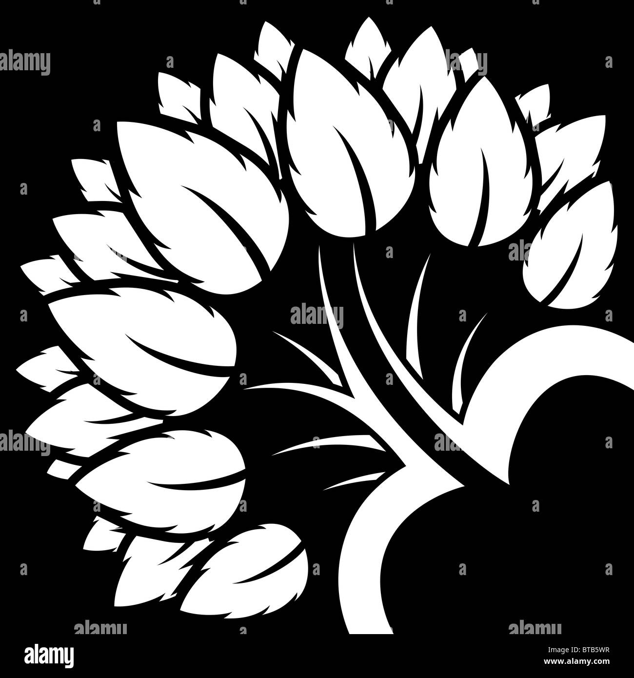 Résumé L'icône arbre blanc logo sur fond noir Banque D'Images