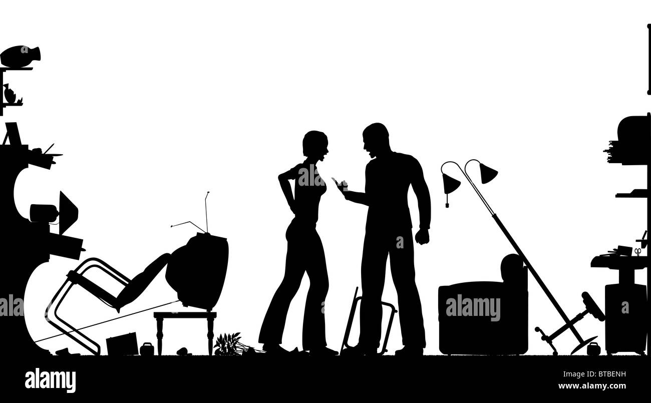 L'Illustre silhouette d'un couple dans leur salon Banque D'Images