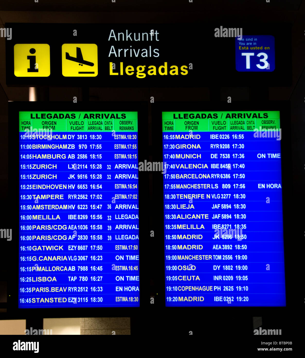 L'aéroport de malaga andalousie espagne Information Sign Banque D'Images