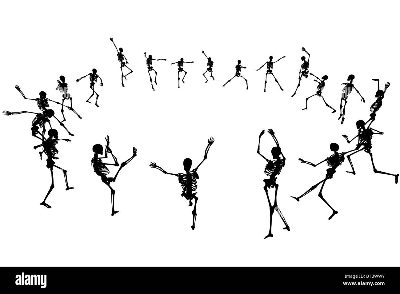 Squelette danse silhouettes illustrées par un anneau Banque D'Images
