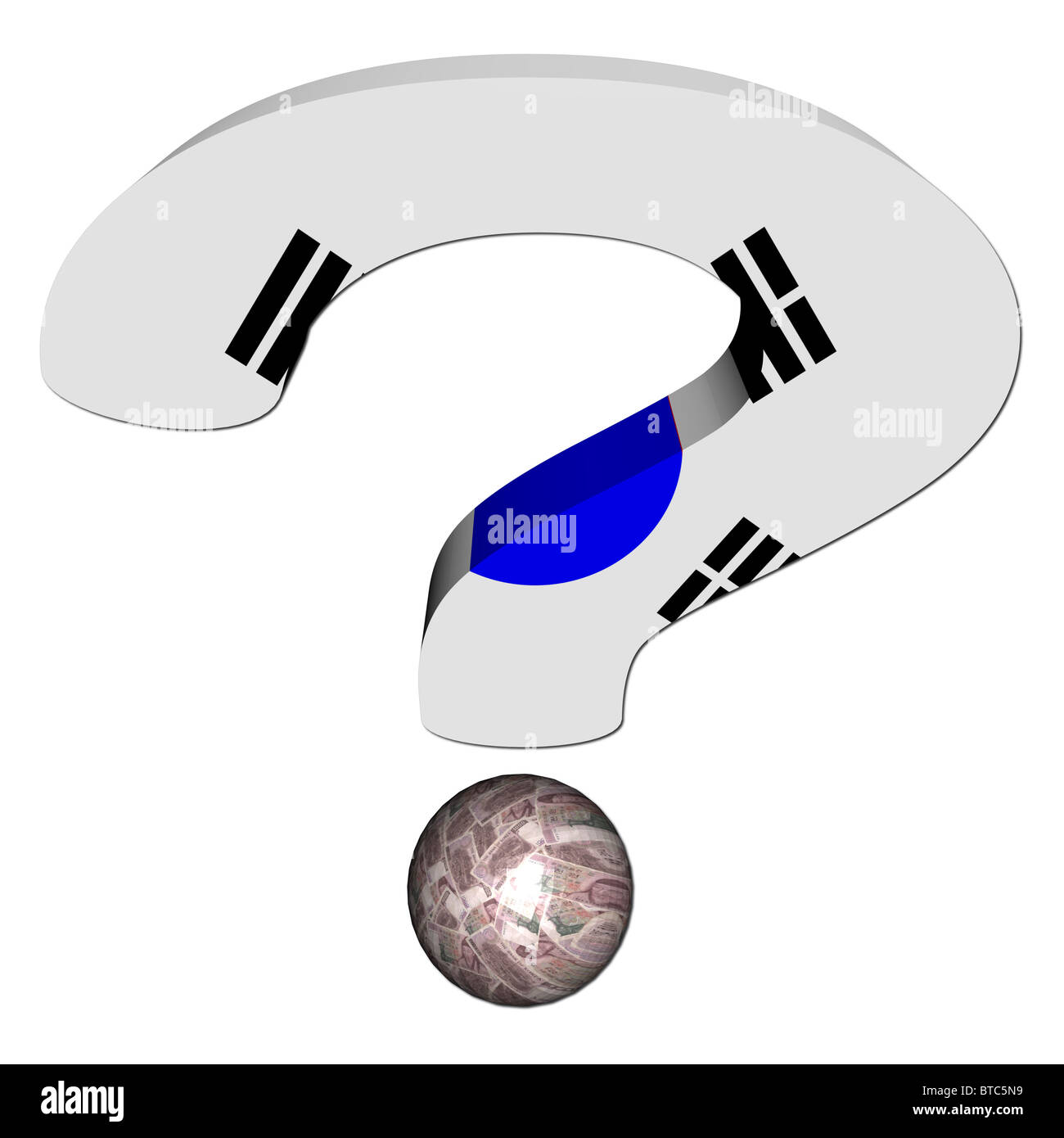 Point d'interrogation avec drapeau coréen et a gagné l'illustration Banque D'Images