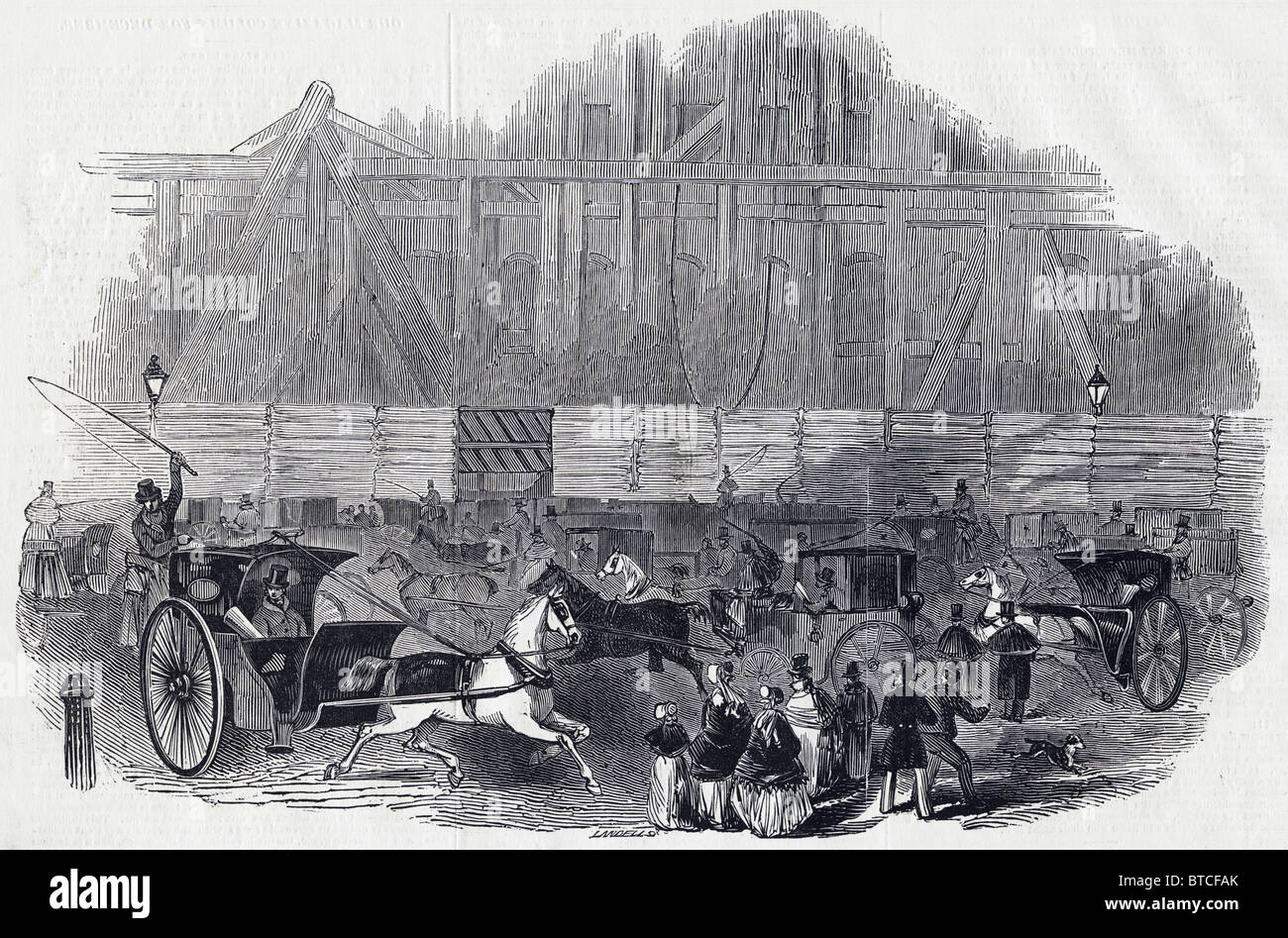 Les développeurs de fer dans les voitures de taxi et de fournir des plans pour les bureaux de la Chambre de commerce dans la région de Whitehall, le dimanche 30 novembre 1845 Banque D'Images