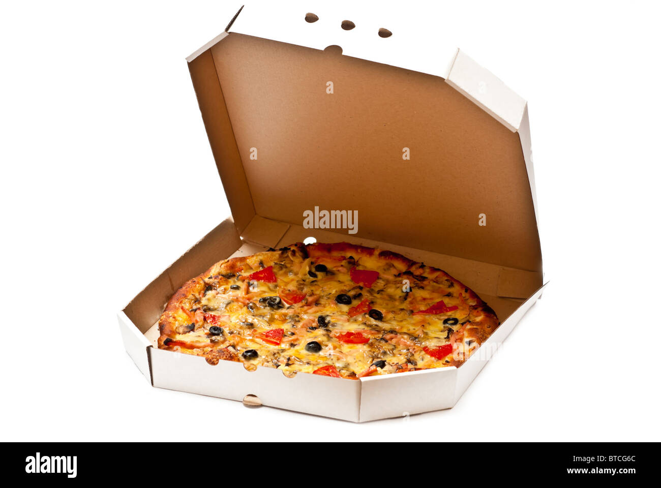 Pizza en boîte blanche. Banque D'Images Pizza en boîte blanche. Banque D'Images