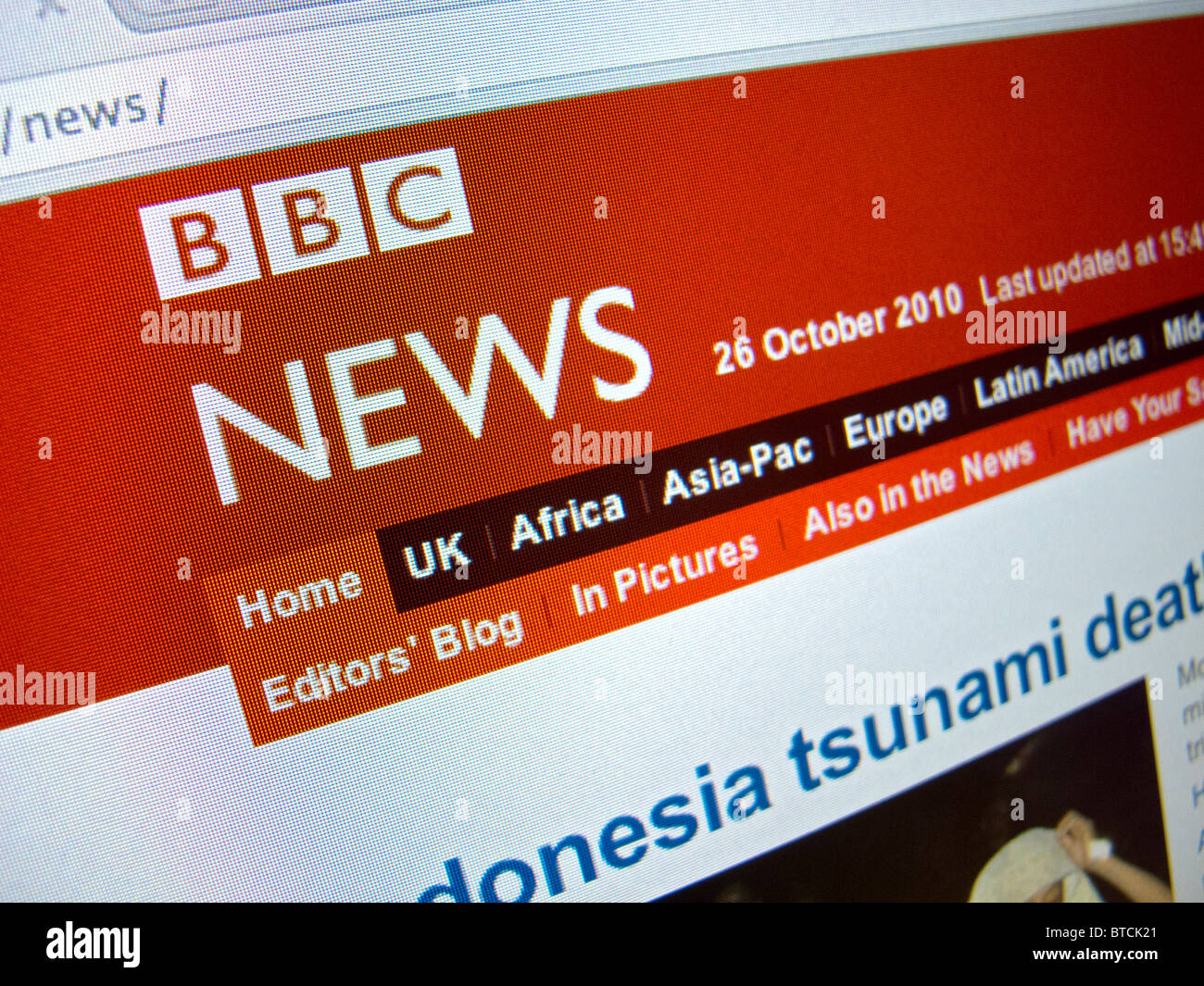 Capture d'écran de la page d'accueil du site web de la BBC News channel Banque D'Images