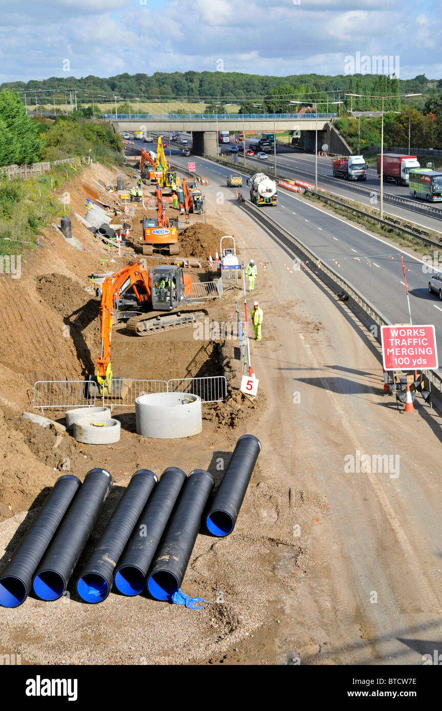 Travaux d'élargissement de la route sur l'autoroute M25 Banque D'Images