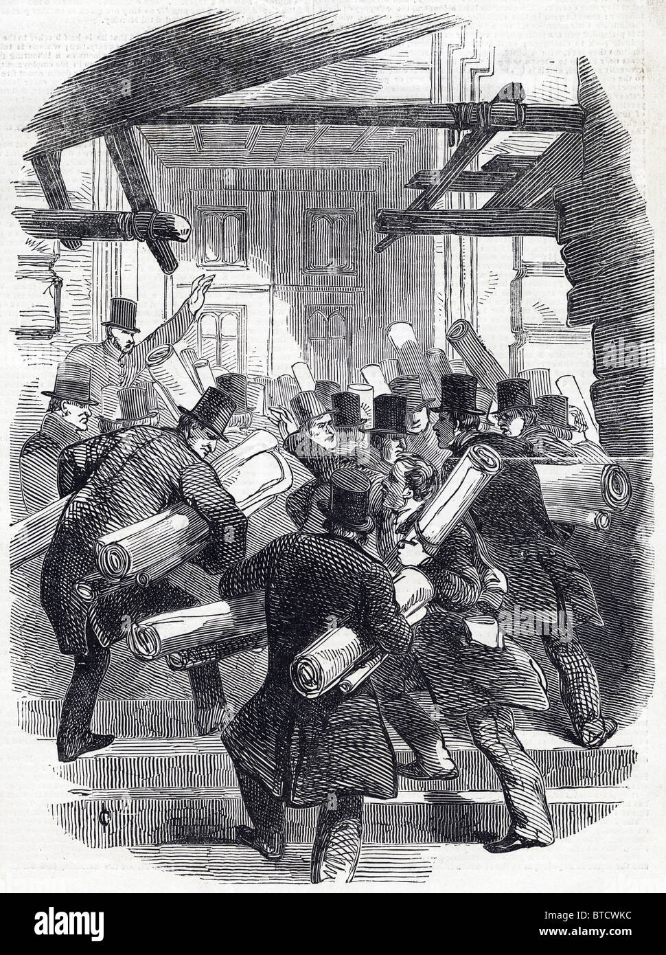 Les développeurs de fer rush pour livrer des plans pour la chambre de commerce des bureaux à Whitehall le 30 novembre 1845 Banque D'Images