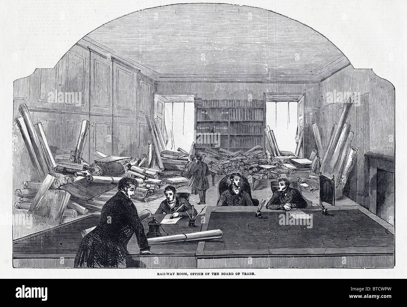 Les développeurs de fer offrent des plans pour les bureaux de la Chambre de commerce dans la région de Whitehall le 30 novembre 1845 Banque D'Images