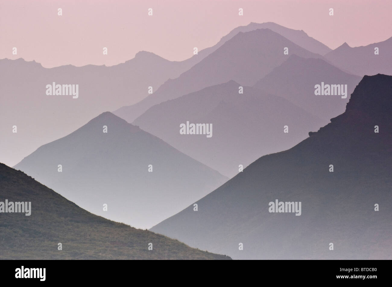 À proximité de brume de fumée des incendies de couvrir la chaîne de l'Alaska dans le Parc National Denali et préserver, de l'intérieur de l'Alaska, l'été Banque D'Images