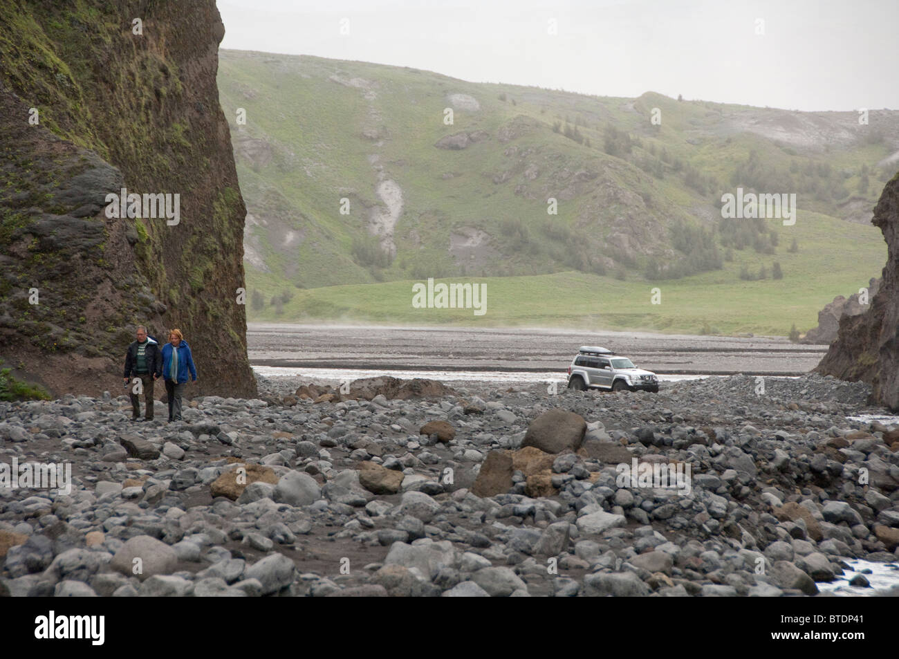 L'Islande, Porsmork Park. Couvert de cendres volcaniques de la vallée de printemps 2010 Éruption du volcan Eyjafjallajokull. Banque D'Images