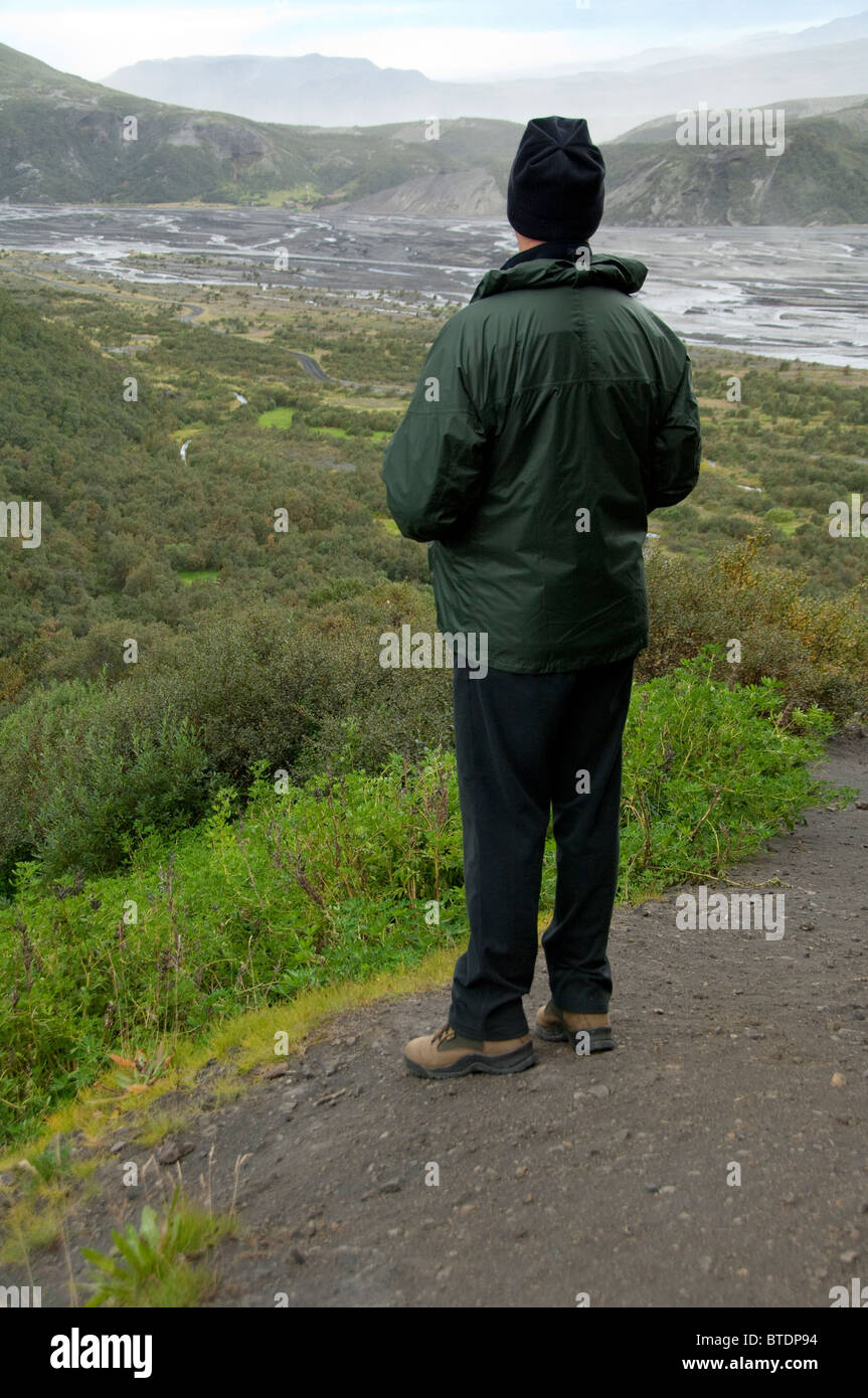 L'Islande, Porsmork Park. Couvert de cendres volcaniques de la vallée de printemps 2010 Éruption du volcan Eyjafjallajokull. Banque D'Images